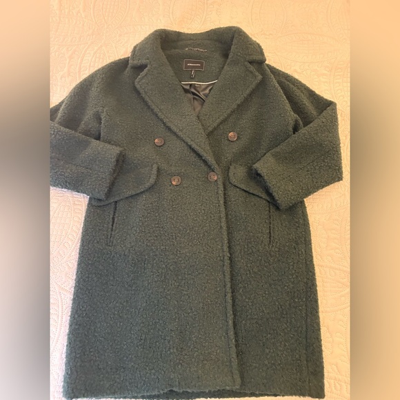 BCBGeneration Moss Green Bouclé Double Breasted Coat Teddy SOFT Pea Overcoat LG - Picture 12 of 13